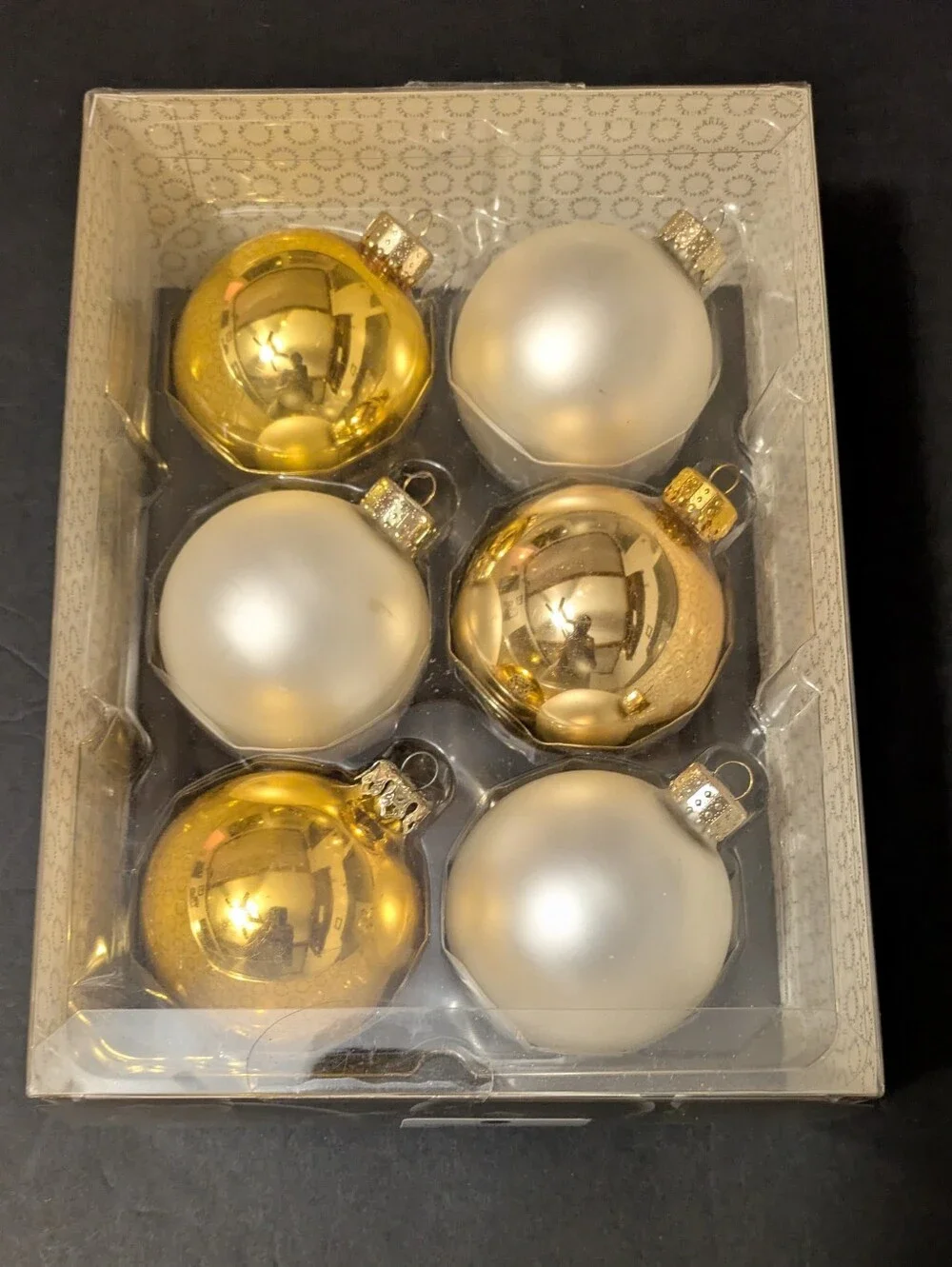 Martha Stewart Holiday Glass Ornament Set Gold Pearl White Set of 12
